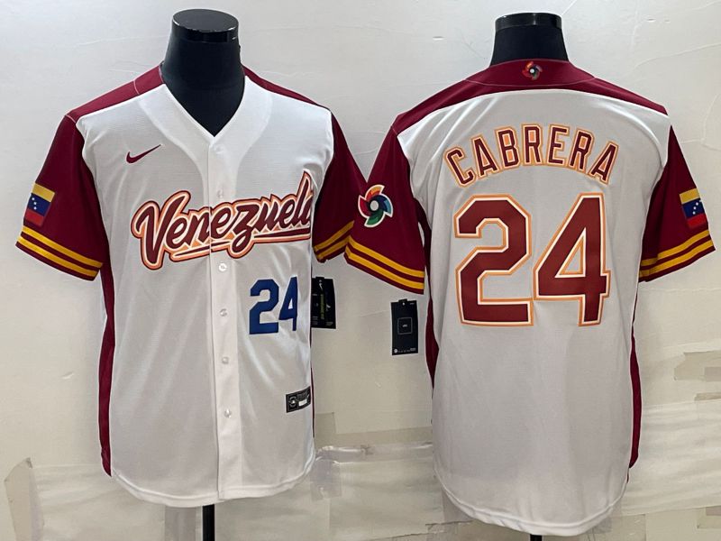 Men 2023 World Cub Venezuela #24 Cabrera White Nike MLB Jersey4